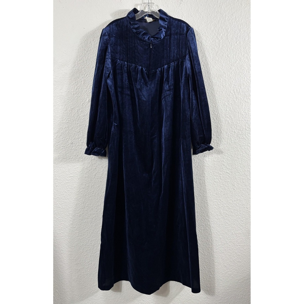 Vintage Aria Robe Womens Medium Blue Velvet Half Zip Long Sleeve Sleepwear